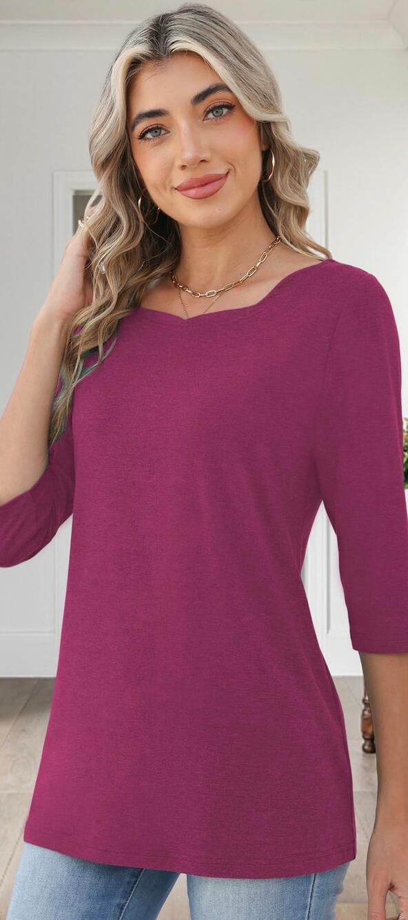JomeDesign Women’s Small 3/4 Sleeve Tunic Top Berry Red Loose Fit Blouse